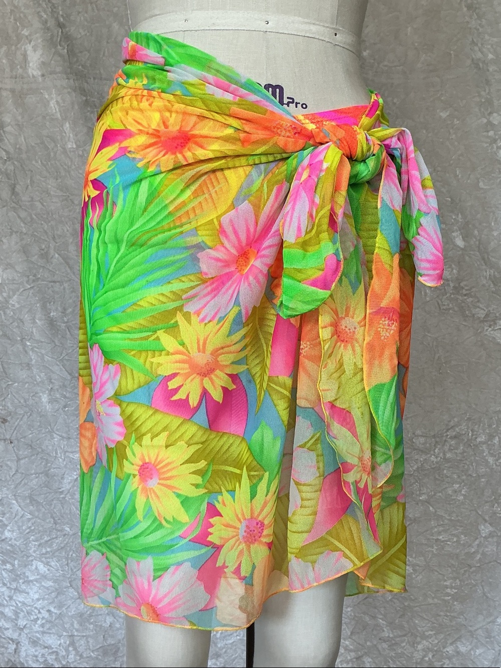 Tropical Floral Tie-Waist Swim Sarong - Neon Multicolor